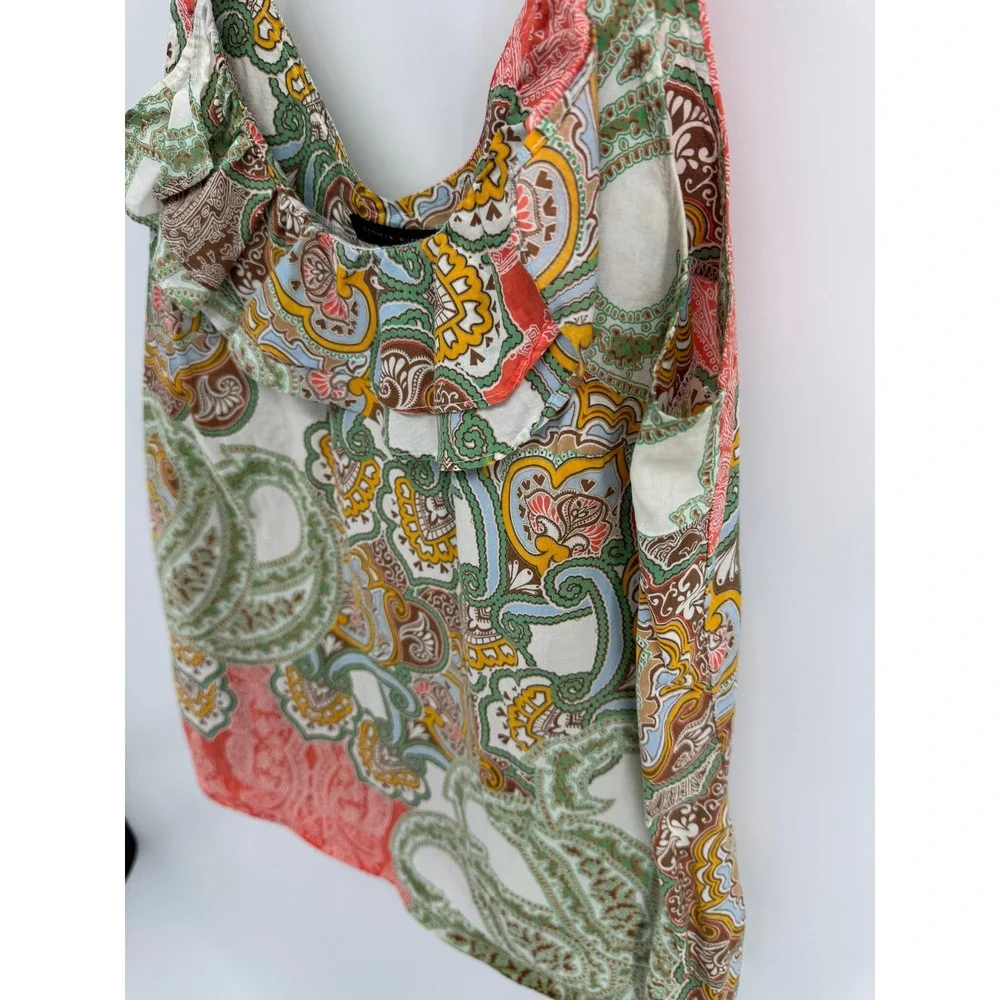 Tommy Hilfiger Womens Multicolor Paisley Ruffle V-Neck Tank Top Size M - Picture 2 of 4
